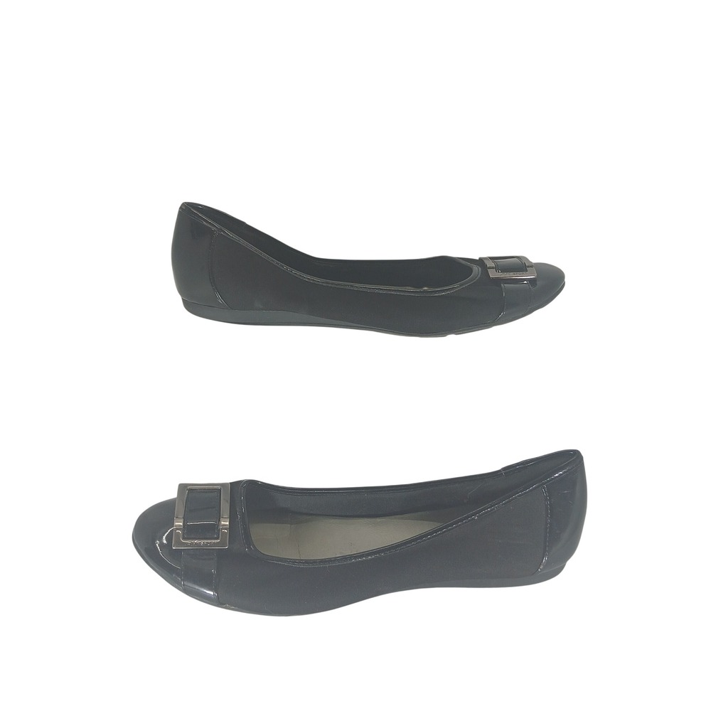 Anne Klein AK Sport Alexis Flats 9.5M Black Patent Buckle Officecore Classic